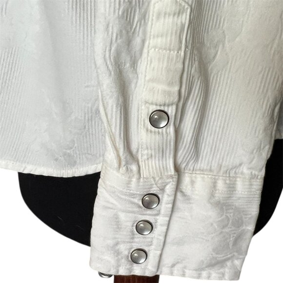 Stetson XL Cream Floral Embossed 100% Cotton Western Pearl Snap Shirt - Picture 7 of 12